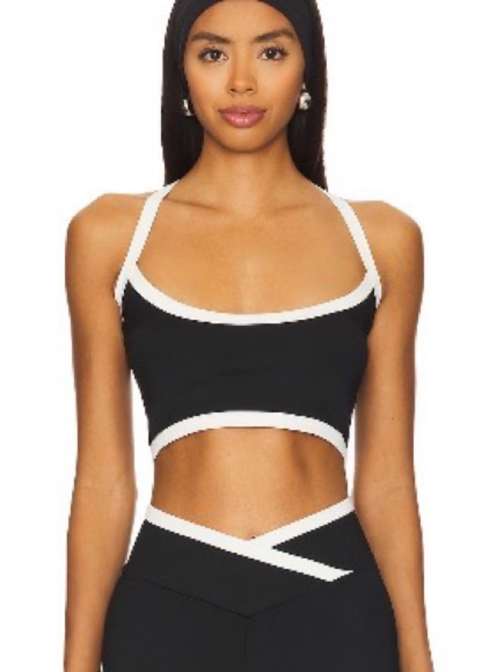 Black Crop Top with White Trim - Women
